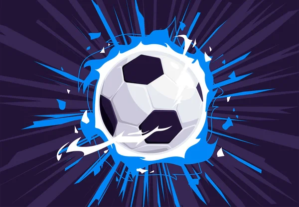 Vector Illustration Football Fire Dynamic Dark Background Flaming Football Ball — Stock Vector