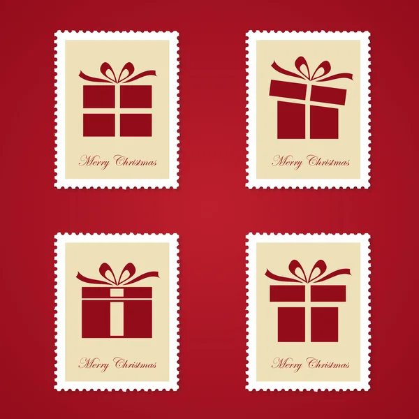 Conjunto de coloridos sellos postales navideños — Vector de stock