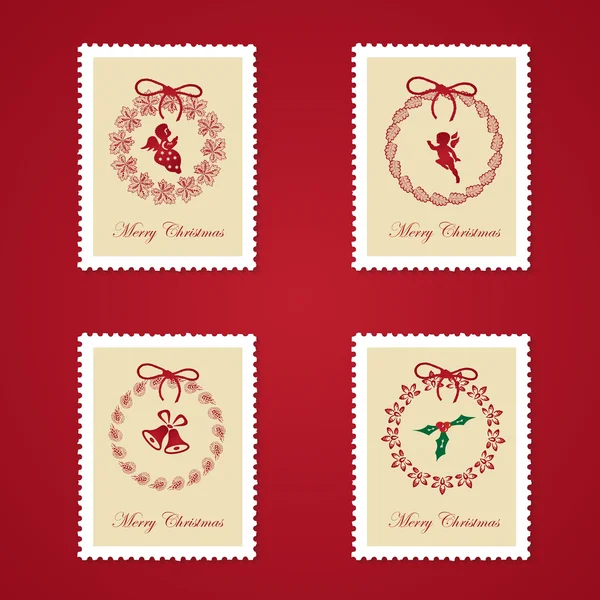 Σύνολο πολύχρωμο Χριστούγεννα γραμματόσημα — Διανυσματικό Αρχείο