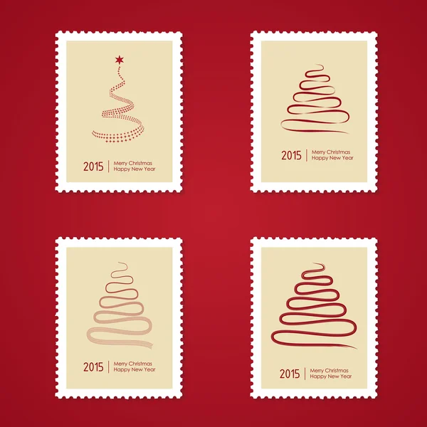 Set of Christmas Postage stamps with tree — Stock Vector