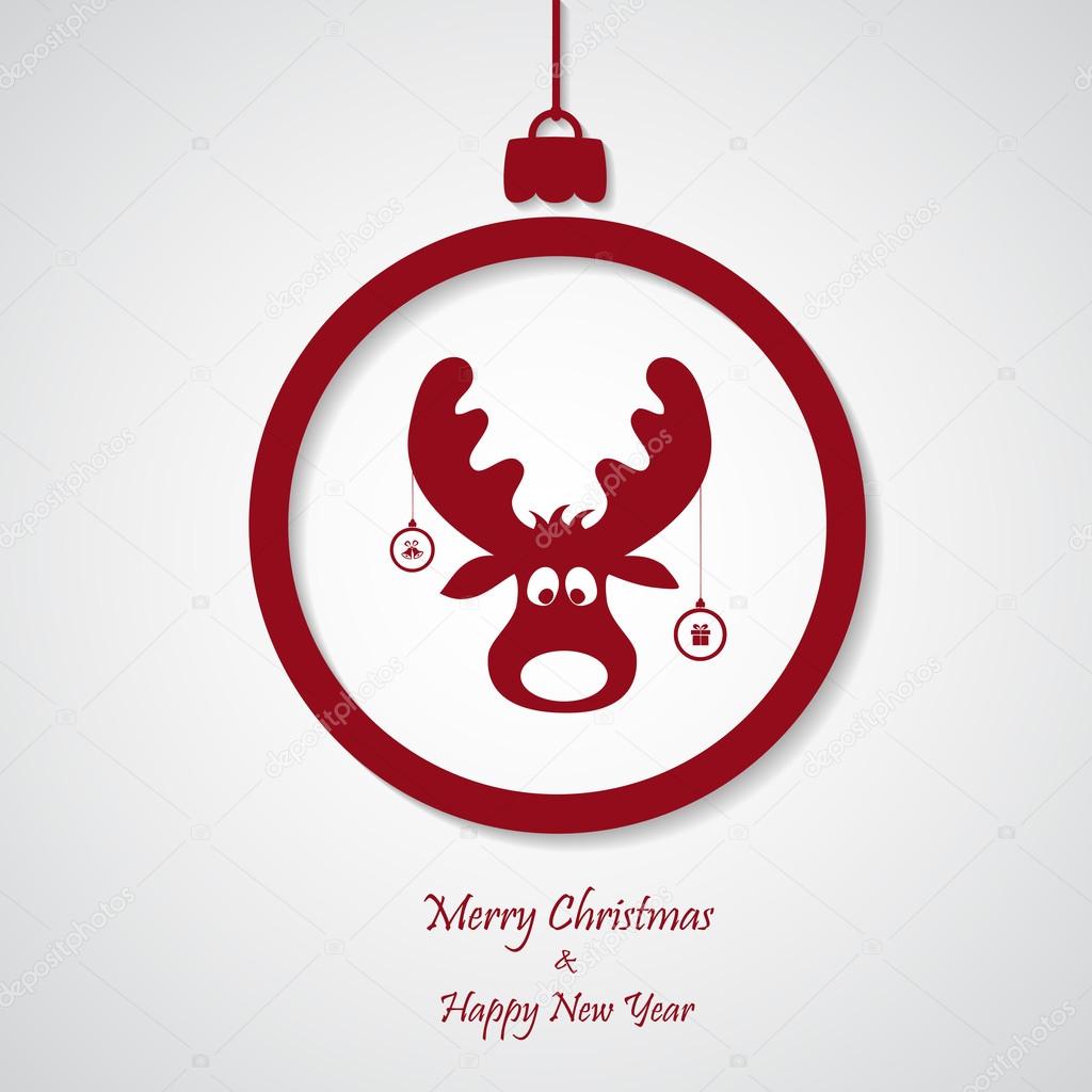 vector red christmas background with deer. cut paper design.