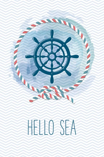 Carte de mer avec volant, corde, nœud. Bonjour mer . — Image vectorielle