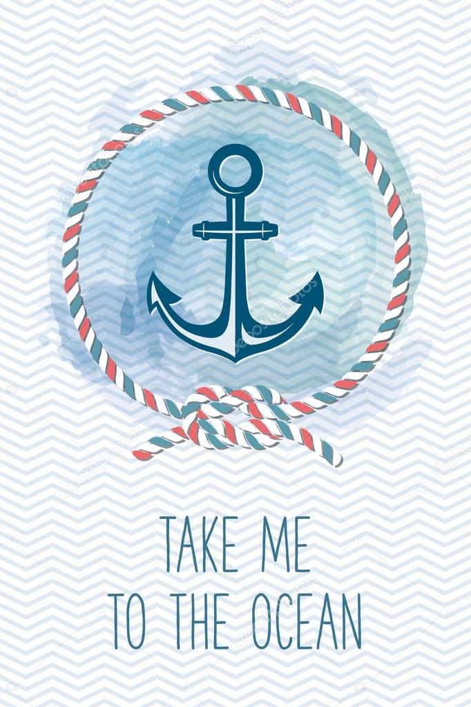 Sea card with anchor, rope, knot, quote. Stock Vector by ©Lubianova  117586714