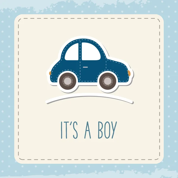 Tarjeta de coche de niño. Es un niño. Cad de saludo para bebé . — Archivo Imágenes Vectoriales