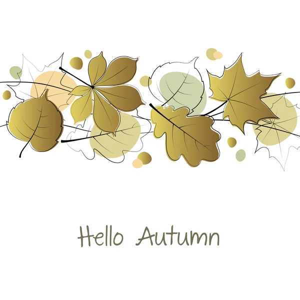 Carte d'automne avec feuilles d'or. Fond d'or. Bonjour automne . — Image vectorielle