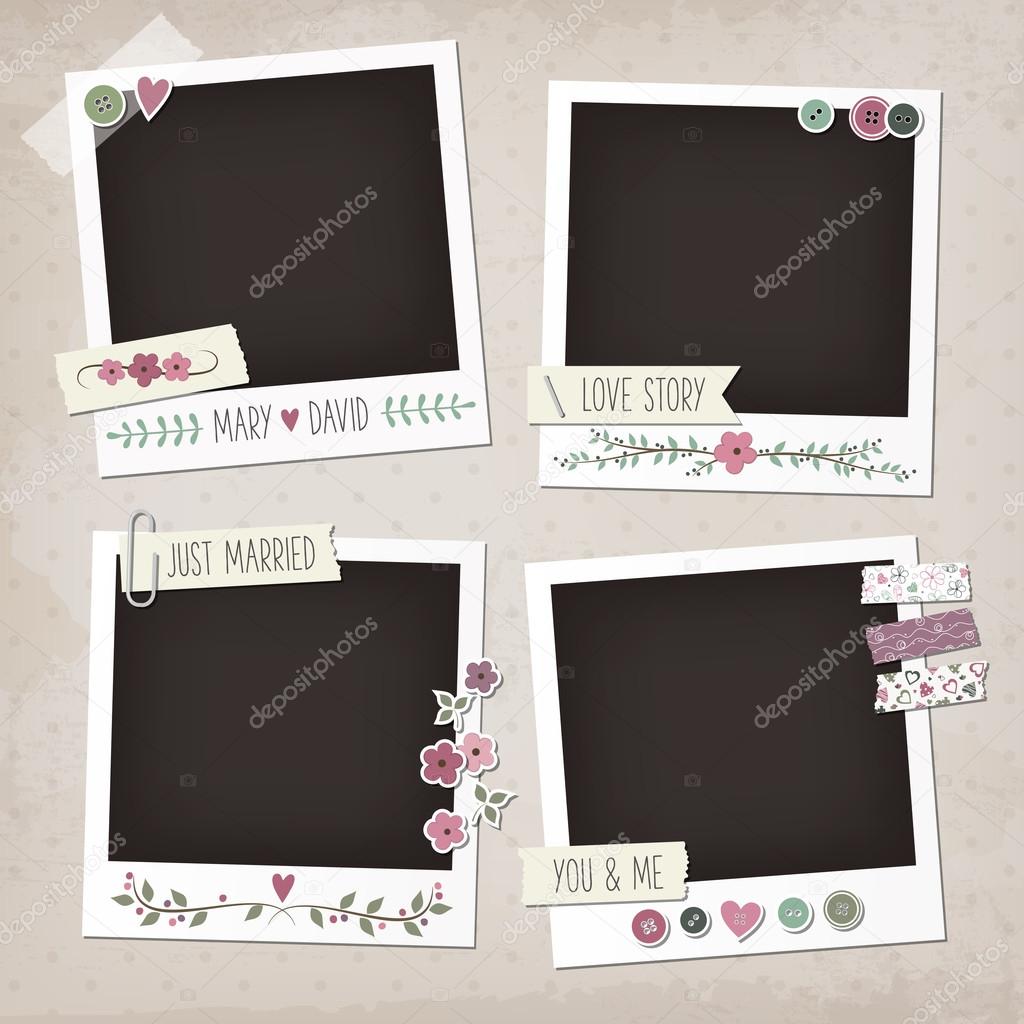 Vintage scrapbook set of photo frames with flowers, laurels, wreaths