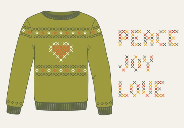 Maglione di Natale lavorato a maglia, biglietto invernale — Vettoriale Stock