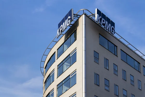 Professional service company KPMG logo on the building of the Czech headquarters