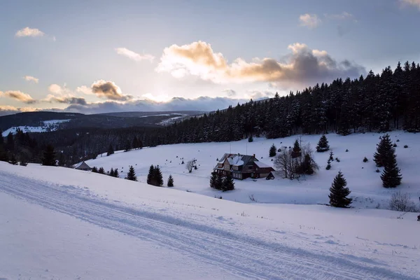 Snezka Highest Mountain Czech Republic Krkonose Mountains Snowy Winter Day — Stock Photo, Image