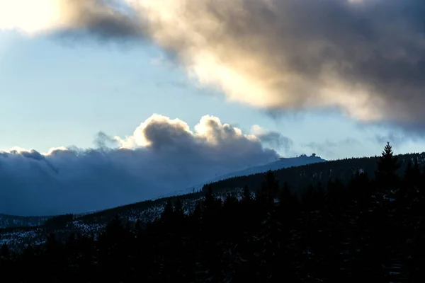 Snezka Highest Mountain Czech Republic Krkonose Mountains Snowy Winter Day — Stock Photo, Image