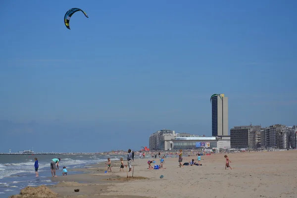 Kiting na pláži v Ostende, Belgie — Stock fotografie