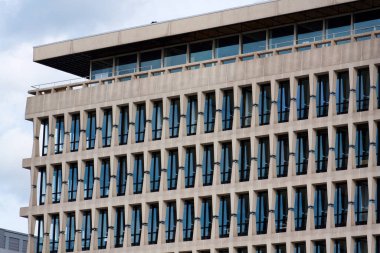 Mimar Gordon Bunshaft tarafından tasarlanan eski Banque Lambert modernist mimari detay ING Marnix, Hollanda Grubu çok uluslu bankacılık ve finans hizmetleri merkezi Brüksel, Belçika