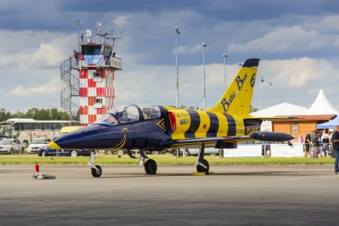 Baltık arılar Jet ekibi ile Aero L-39 Albatros bir pist üzerinde duran uçak