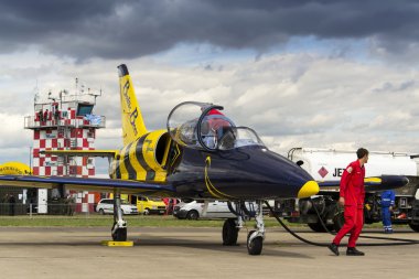 L-39 uçak pistte ekibiyle Baltık arılar Jet takımı