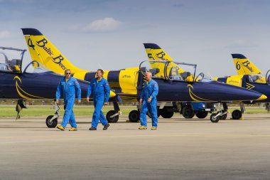 L-39 uçak pistte ekibiyle Baltık arılar Jet takımı