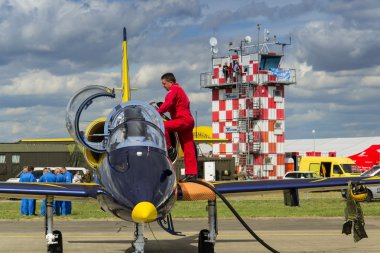 L-39 uçak pistte ekibiyle Baltık arılar Jet takımı