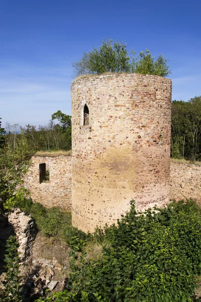 Bosky ruins of abandoned Valdek in Czech Republic sunny summer day clear blue sky — Stock Photo, Image