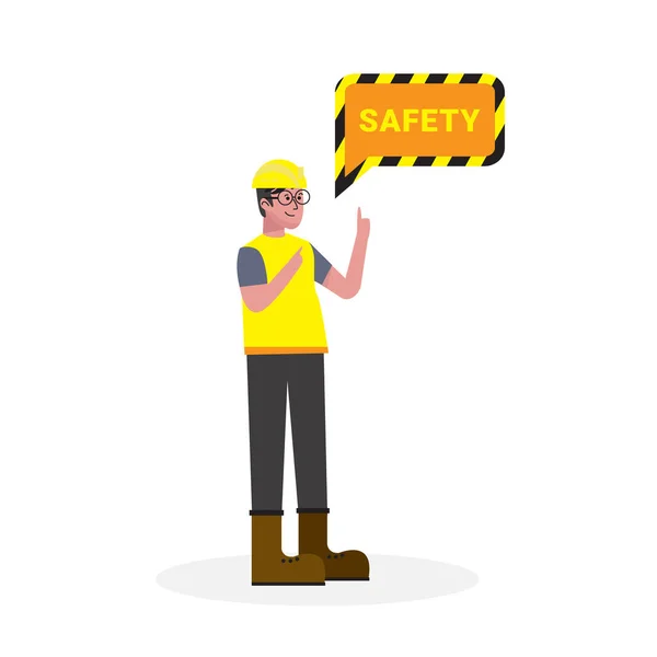 Carácter Trabajador Con Signo Seguridad Ilustración Vectorial — Vector de stock