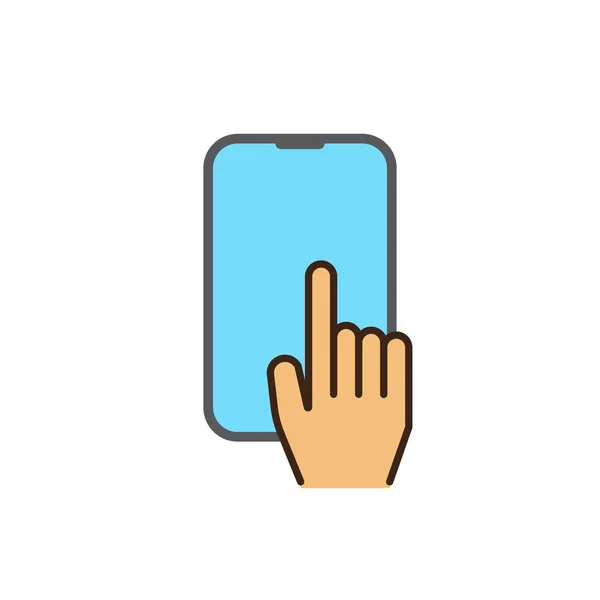Ícone Mão Pressionando Botão Smartphone Vetor — Vetor de Stock