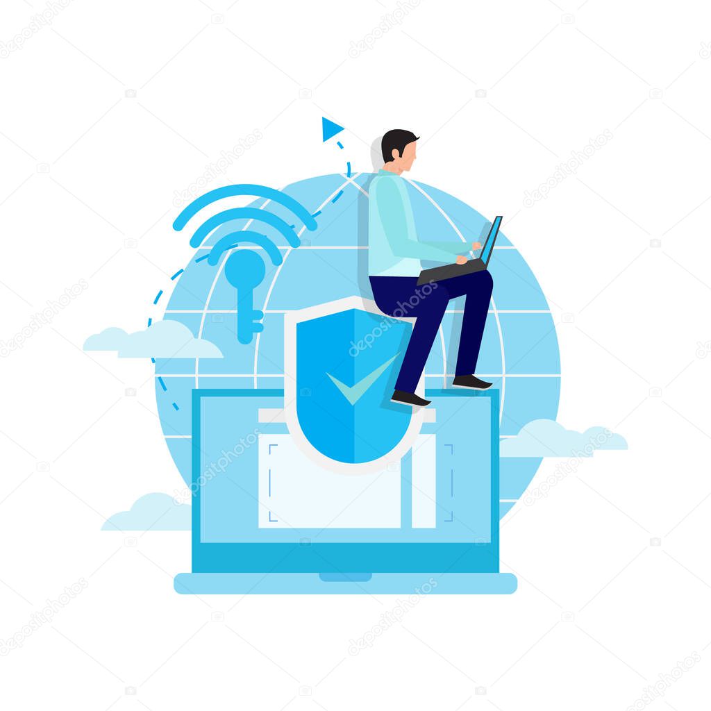 Database security software. Cyber crime, computer system hacking malware, vpn acces, proxy server, password key, data protection, information privacy, data stealing metaphors. Vector isolated concept metaphor illustrations