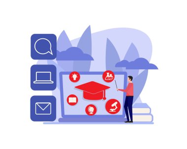 Eğitim amaçlı internet seminerleri, internet dersleri, profesyonel özel ders servisleri. Giysiler, dijital dersler, online öğretim metaforları. İzole kavram metaforunun vektör illüstrasyonu