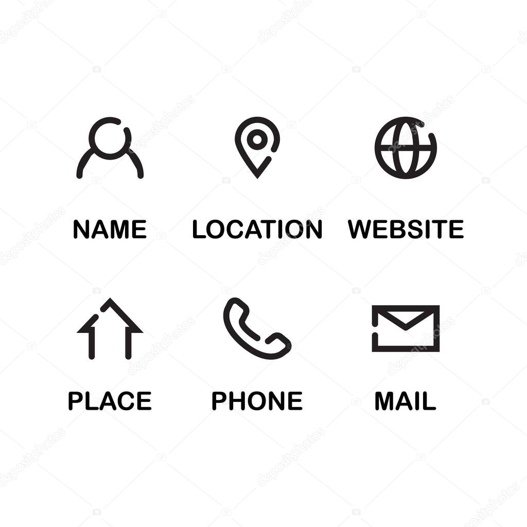 collection of business icons. name, location, website, address, phone, mail, place. vector