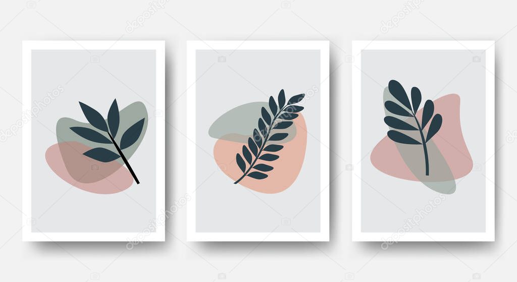 Set of botanical wall art vectors. abstract leaf shape. Abstract Plant Art designs for prints, covers, wallpapers, wall art. Minimal and natural. Vector illustration.