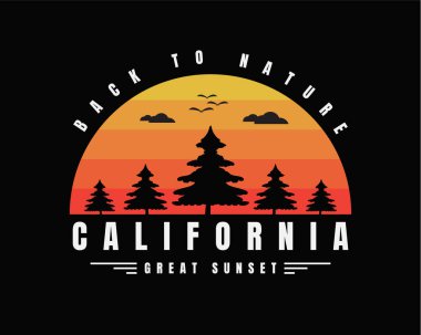 Grafik harflerin vektör çizimi, Kaliforniya günbatımı, yaratıcı giysiler, tişört, kapüşon vs. tasarımı için mükemmel..