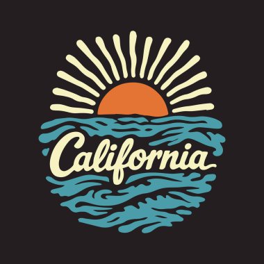 Kaliforniya plaj illüstrasyon grafik tişört ve giysi tasarımı