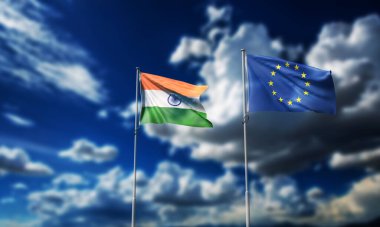 AB Avrupa Birliği bayrağı Hindistan ulusal Asya haritası mavi gökyüzü bulutlu beyaz arkaplan duvar kağıdı kopya uzay ticareti ithalat iletişim hükümeti lojistik dünya ihracat vergisi