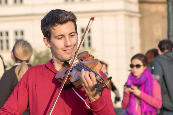 Street Violinist Violin Bow His Hands — Stock Photo, Image