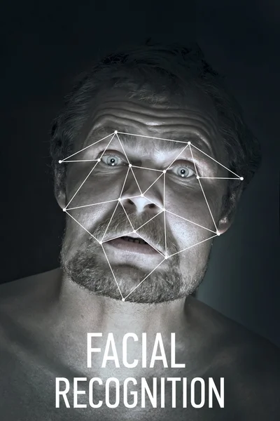 Verificação Biométrica Reconhecimento Facial Homem Barbudo — Fotografia de Stock