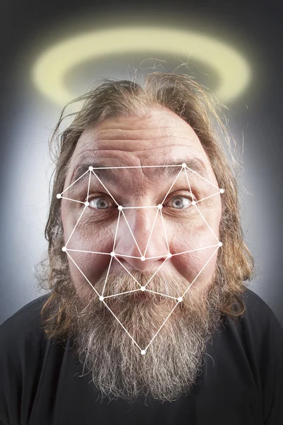 Biometric Verification Facial Recognition Bearded Man Nimbus His Head — Stock Photo, Image