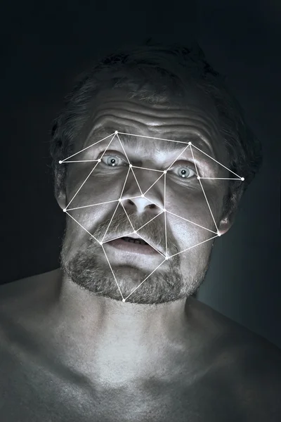 Verificação Biométrica Reconhecimento Facial Homem Barbudo — Fotografia de Stock