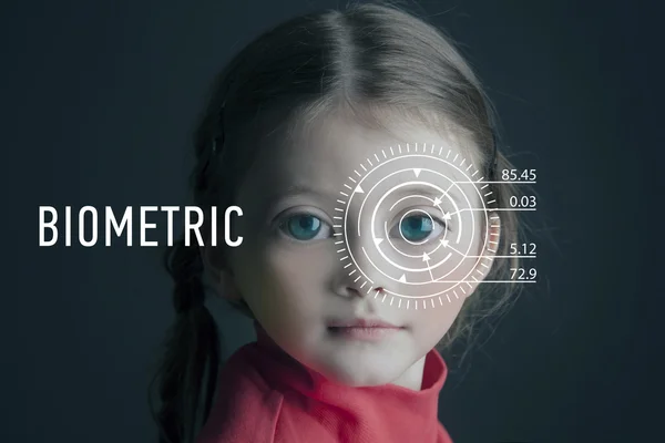 Biometrische Verificatie Erkenning Van Het Gezicht Van Kleine Meisje Toned — Stockfoto