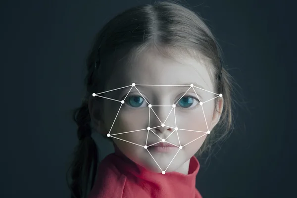 Biometric verification - small girl face recognition. Toned