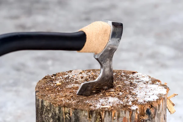 Stalen bijl met zwart handvat — Stockfoto