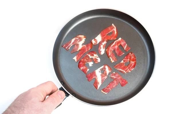 Inscripción CARNE ROJA en el teflón —  Fotos de Stock