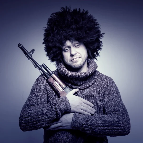 Man in fur hat — Stock Photo, Image