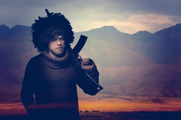 Man in fur hat — Stock Photo, Image