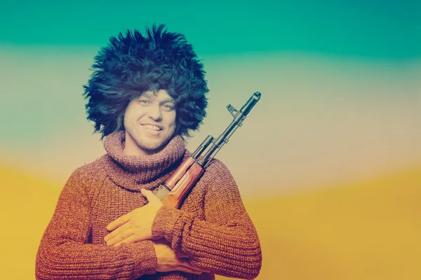 Man in fur hat — Stock Photo, Image