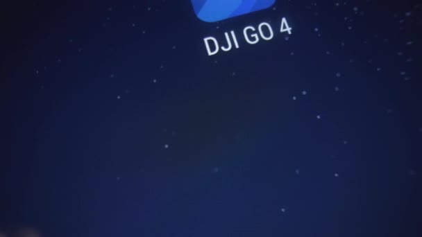 Logotipo Compañía Dji Sobre Fondo Similar Cielo Estrellado Macro Motio — Vídeos de Stock