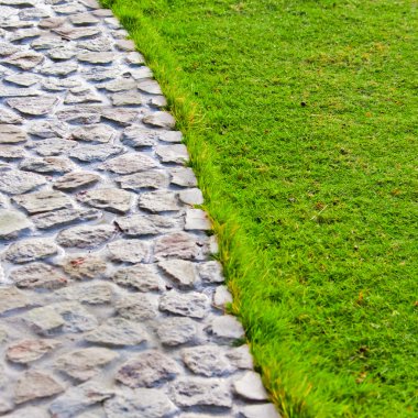 Çim çim ve parke taşı döşemesi