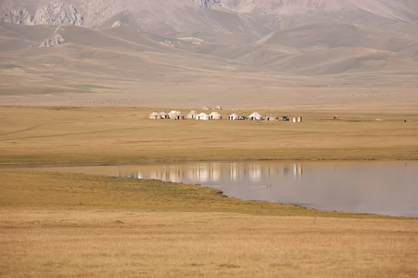 Mountain pasture and yurts — Stock Photo, Image