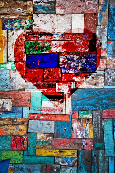 Kalp ile boyalı ahşap doku — Stok fotoğraf