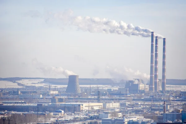 View of the factory with smoking chimneys — Stock Photo, Image