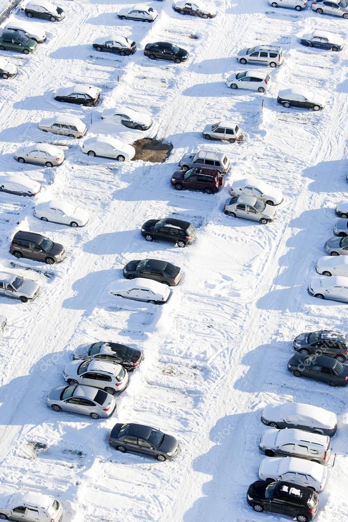 Parked cars with snow