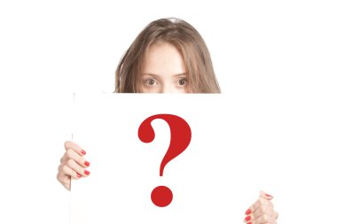 Bir işaret bir yüz tutan kadın