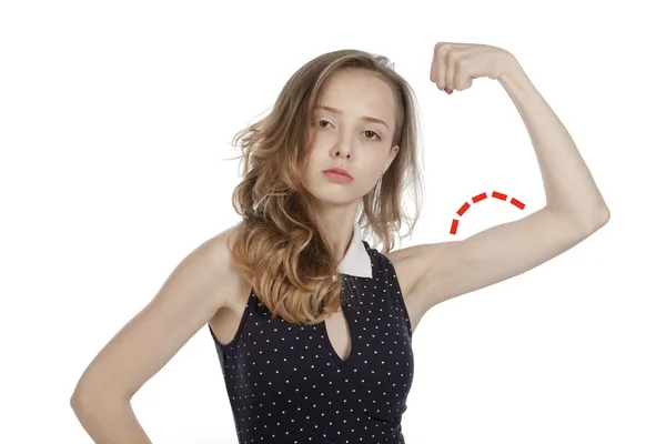 Девушка с воображаемыми мускулами — стоковое фото