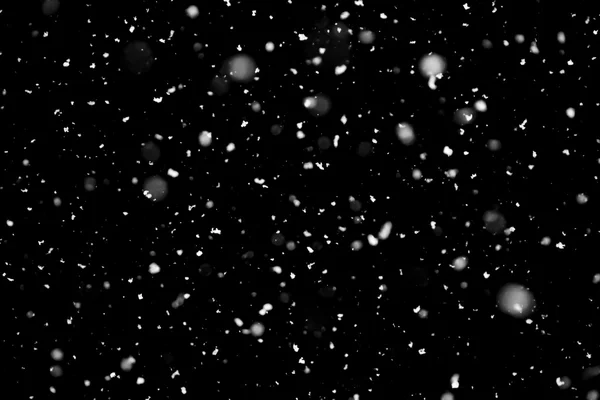 Chute de neige sur fond noir — Photo